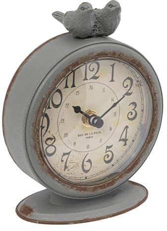 Creative Co-Op Grey Pewter Mantel Clock with Birds