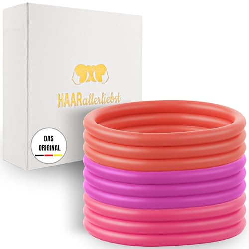HAARallerliebst® unisex Silikon Haargummis 9 Stück - Premium Haargummi Zopfgummi pink coralle ultra starker Halt - Männer Herren Damen Mädchen - Hair ties - Sport Haarschmuck inkl Box zur Aufbewahrung