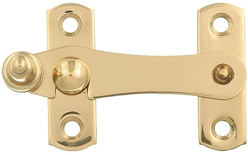 Amig - Golden Latch for Shutters with Reverse Hook Mod. 3 | 75 x 46 mm | Polished Brass | Anti-Impact and Breakage Security Closure for Windows | Includes Screws
