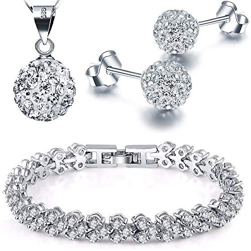 Kim Johanson Damen Schmuckset *Ariel* in Silber I Halskette mit Anhänger & Ohrringen aus 925 Sterling Silber I Armband rhodiniert I Mit weißen Kristallen besetzt inkl. Schmuckbeutel