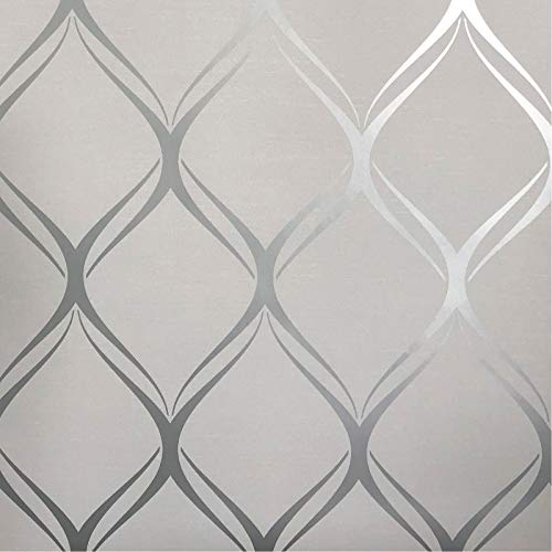 World of Wallpaper Clifton WOW41961 - Carta da parati ondulata geometrica effetto tessuto metallico moderno, grigio/argento