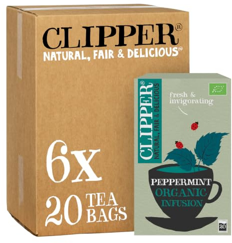 Clipper Organic Peppermint Herbal Infusions Tea 6 x 20 Teabags | Organic Tea, Caffeine Free, Herbal Infusion for Digestion & Wellness, Unbleached & Biodegradable Teabags