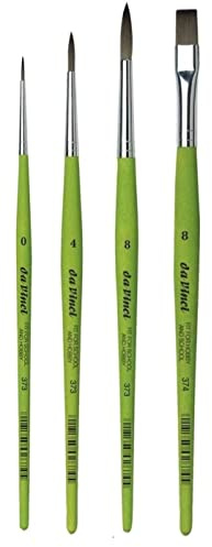 Da Vinci Serie 373 Pinceles Redondos para Acuarelas, Fibra sintética, Verde, no° 0. 4.8 Da Vinci Serie 374 no° 8 .(Set 4pcs)