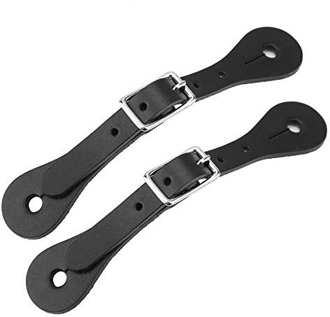 Pssopp 1 Paar Pferdesport Spornriemen Handgemachtes echtes Leder Spornriemen Reitzubehör(Black)
