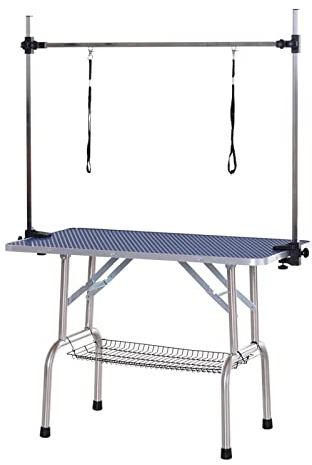 PawHut Hundepflegetisch Höhenverstellbar Tierpflegetisch Klappbar Hunde Pflegetisch Hundefriseur Tisch Schertisch Trimmtisch mit Unterkorb für Hunde Katzen bis zu 100 kg Blau