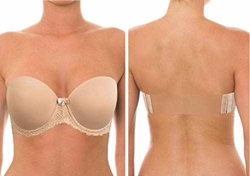 YANDW Trägerloser BH Leicht Gepolsterter Rückenfreier mit Multiway Klarer Transparenten Rücken Unsichtbar Trägern Brassière Damen Vollschalen Große Größen Brüste Nude,85C