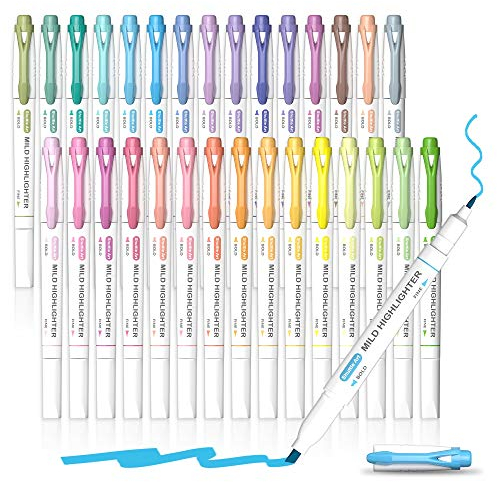 Shuttle Art Textmarker, 30 bunte Pastell Textmarker mit weichen Farben und zwei Arten von Spitzen, dick und dünn, Macron-Farben für Teenager, Kinder und Erwachsene zum Färben