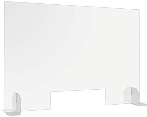 Sneeze Guard Cough Respiratory Droplets Barrier Guard Counter Protection Shield with Cutout Clear Acrylic Freestanding (36W x 24H x 1/8D)