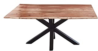 SAM Esstisch Quincy 160x85 cm Akazie Natur/Spider-Gestell Mattschwarz | massiv, Echte Baumkante, Akazienholz naturfarben, Baumkantentisch, Esszimmertisch, Metallgestell