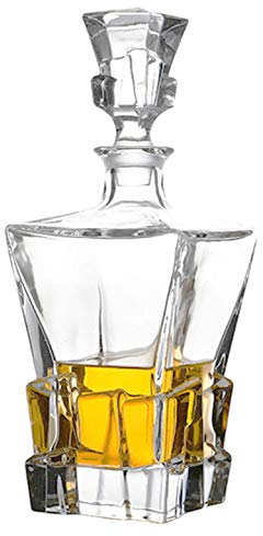 Carafe à décanter en verre avec bouchon géométrique hermétique – Décanteur à whisky pour vin, bourbon, brandy, liqueur, jus, eau, bain de bouche, verre italien sans plomb (750 ml/glaçon)