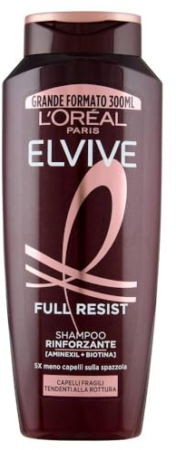 L'Oréal Paris Shampoo gegen Haarausfall durch Haarbruch, Für kraftloses, brüchiges Haar, Mit Biotin, Provitamin B5 und Arginin, Elvital Full Resist Power Booster Haarshampoo, 1 x 300 ml