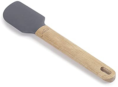 Lacor 68195 - Spatola in silicone Unite, Paletta da cucina, manico in legno di faggio, non danna la padella, resistente alle alte temperature, senza BPA, 26,5 x 5,6 x 8,5 cm, grigio