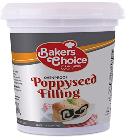 Poppy Seed Filling Pastry Filling, 14 oz. - Creamy Spread and Topping for Cakes and Desserts - Baking and Cooking Ingredient - Kosher, Dairy Free & Vegan - By Baker's Choice