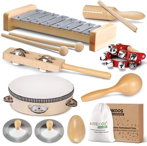 LOOIKOOS Toddler Musical Instruments International Natural Wooden Music Set for Toddlers and Kids - Eco Friendly Preschool Educational Musical Toys with Storage Bag