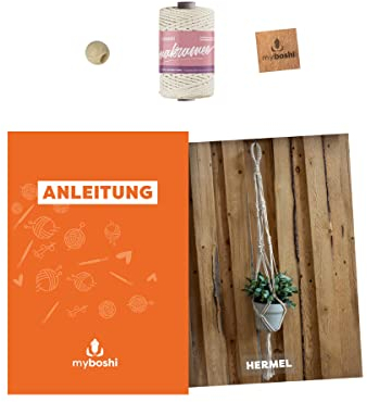 myboshi Makramee-Set Blumenampel Hermel, inkl. Makramee-Kordel und Anleitung, 4mm geflochten, Made in Germany, 100% Baumwolle Natur, mit Anleitung