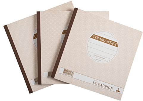 Le Dauphin - Réf. 14272D - Lot de 3 manifolds COMMANDES - papier autocopiant - duplicata (1 original et 1 copie) - 50 feuilles - format 21 x 21 cm - couverture vernie
