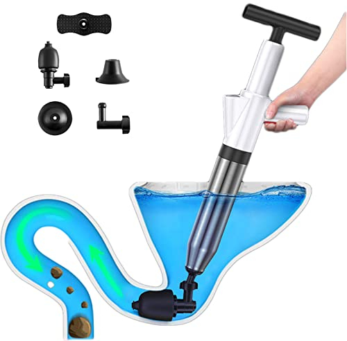 SRHIMEOS Toilette Pömpel, Pressluft Rohrreiniger, Abfluss-Kolben mit 4 Art Saugnäpfen,High Efficient Removal Clog und Grease für Toilette, Badewanne, Dusche, Wanne