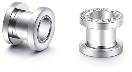 Daesar Plugs 1.6-10MM, Ohrringe Tunnel Edelstahl Silber Hoop mit Zirkonia Ohr Expander Set Piercing Tunnel Plug