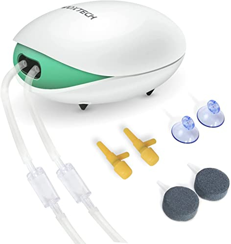 boxtech Sauerstoffpumpe für Aquarien, Doppelloch-Luftpumpe mit komplettem Luftpumpenzubehör, Sauerstoffstein, Weicher Luftschlauch für ausreichend Sauerstoff