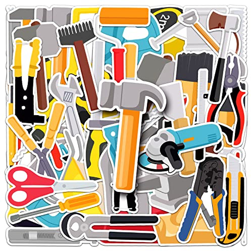 Tool Stickers 50pcs Waterproof Cartoon Funny Tools Box Sticker for Water Bottle Skateboard Laptop Scrapbook Computer Hydro Flask Car Phone Luggage,Vinyl Aesthetics Decals for Teens Boys Kids