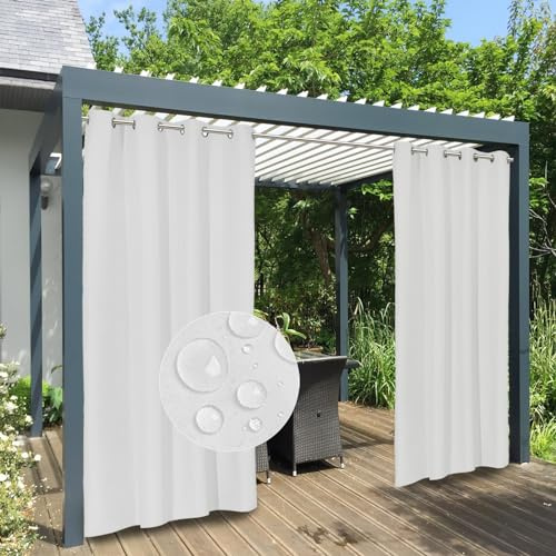 Easy-Going 100% wasserdichter Outdoor-Vorhang, Winddicht, wetterfest, hochwertiger Dicker Outdoor-Sichtschutz, für Terrasse, Pavillon und Pergola, 2 Paneele, 137 x 304 cm, Weiß | Winddichte, wetterfeste Premium-dicke Outdoor-Sichtschutz-Ösen für Terrasse, Pavillon und Pergola, 2 Paneele