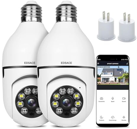 EDSACE Light Bulb Camera 2 Pack,5g Dual Band Bulb Camera,WiFi 6 Light Bulb Camera Pack of 2, 2.4G/5G WiFi Light Bulb Camera, Home Secuirty Socket Camera,360 Degree Panoramic Camera 2pcs