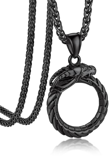 Bandmax Herren Anhänger Halskette Edelstahl Tierekette Silber/Schwarz/Gold | Motten-Schädel/Ziegenkopf/Drachen Anhänger Kette für Männer, Gothic Kettenanhänger, Punk Schmuck für Freund Ehemann