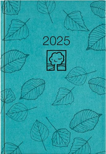 Zettler - Buchkalender 2025 türkis, 14,5x21cm, Taschenkalender mit 392 Seiten im Kartoneinband, 1 Tag auf 1 Seite, Tages-, und Wochen- und Zinstagezählung, Blauer Engel und deutsches Kalendarium