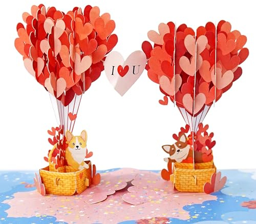 CUTPOPUP Corgi Paar 3D Karte – Valentinskarte, Hochzeitskarte, Geburtstagskarte Frau 3D-Gruß, Romantische Liebeskarte für Ihn, Ihre Frau, Ehemann, Paar, Eltern (Corgi Couple) US8-LO167DE