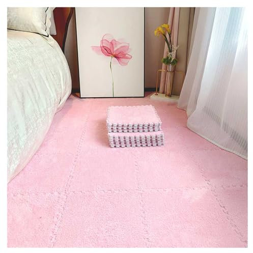 15 Stück Ineinandergreifende Teppichfliesen, Plüsch-Puzzle-Schaumstoff-Bodenmatte, Quadratische Schaumstoff-Teppichfliesen, Weiche Eva-Schaumstoffmatten, 30 X 30 X 1 cm(Color:Rosa)
