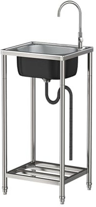 Extérieur Évier De Jardin,Évier de Cuisine en Inox avec Robinet Évier Autoportant Plonge Inox avec étagère de rangement Evier utilitaire en pour Cuisine Restaurant Garage Jardin Buanderie 38cm