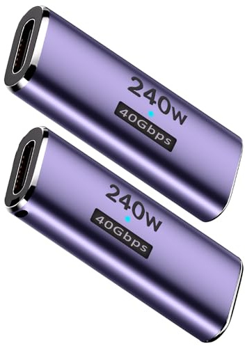 Dbilida Lot de 2 coupleurs USB C femelle vers femelle 240 W Coupleur 40 Gbps USB 4 Type C 8K @ 60 Hz, 5K @ 60 Hz, 4K @ 120 Hz pour iPhone 15 Series, Thunderbolt 4/3, iPad, MacBook Pro/Air