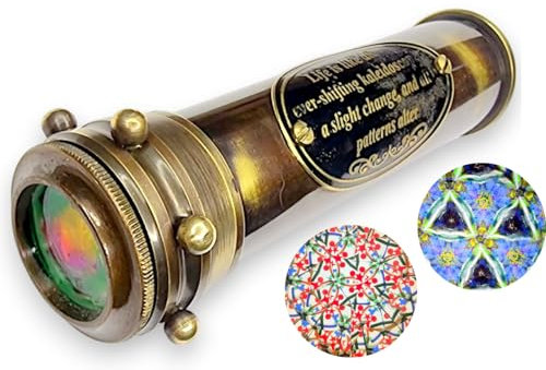 ANTIQLICIOUS Antikes Kaleidoskop, handgefertigt, Vintage-Patina-Kaledoskop mit Spiegellinse, schafft erstaunlich lebendiges Design, ein klassisches Meisterwerk der optischen Kunst