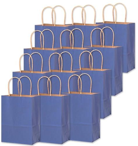 Gcardist Medium 16Pcs Krafttaschen mit Griffen 27x21x11cm Geschenktaschen Tiefblau Senior Farbe Taschen Mehrfachverwendung (mittlere Größe, 7.6x4.75x10.5 inch)