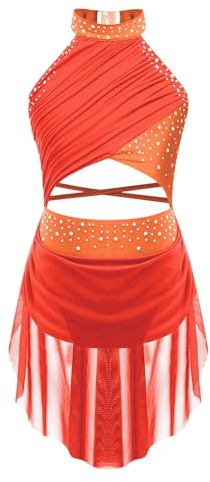 Yhong Vestido de ballet para niña, sin mangas, con falda asimétrica, estándar, ballet, maillot latino de jazz