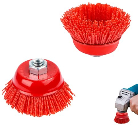 GVSS 2 Stück Nylon-Bürsten, Schleifmaschine, 75 mm, M14 Bürste, Schleifbürste, Kunststoff, Metallbürste für Bohrmaschine, Reinigung und Polieren von Metall