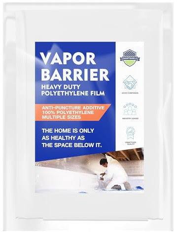 Crawl Space Vapor Barrier, 14 Mil 10'x10', Heavy Duty Vapor Barrier Plastic, Thick Plastic Sheeting, Black and White Panda Film, Drop Cloth Vapor Barrier Covering for Crawlspace Encapsulation