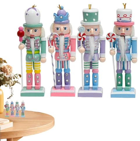 Nutcracker Figurines, Nutcracker Ornaments - Set Of 4 Wooden Candy Color Christmas Nutcracker Soldier Figurines 5 Inch - Decorative Table Figurine Nutcracker Soldier