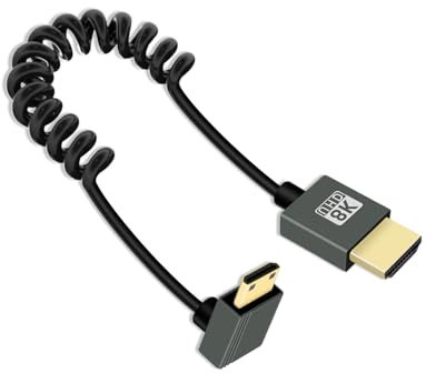 YANBORONSN 8K Mini HDMI a HMDI Cable en espiral de 2.2 pies, cable HDMI en espiral de resorte a Mini HDMI, cable HDMI corto de 2,1 8K@60Hz 48 Gbps para cámara/videocámara/HDTV/tableta (Arriba)