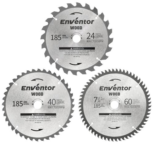Enventor 3PCS Lama Sega Circolare per Legno 24T/40T/60T, 185mm x 20mm, Punta in Carburo di Tungsteno, Lama Sega Circolare per il Taglio del Legno, Compatibile con Enventor Seghe Circolari