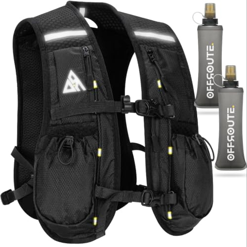 OFFROUTE Running Vest - Hydration Vest with Water Bottle -Adjustable Unisex Reflective Vest with Phone Holder and Storage - Lightweight and Durable Running Backpack
