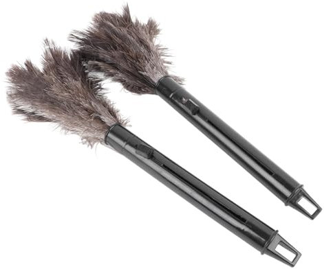 Ostrich Feather Duster, 2PCS Mini Dusters, Retractable Feather Duster with Telescoping Extension Pole, Extendable Feather Dusters, Efficient Dust Removal, Multifunctional and