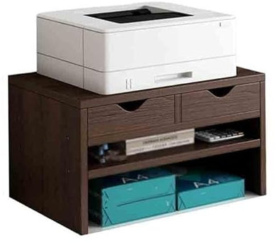 CJHFR472SG Druckerständer Holzständer Multifunktions-Desktop-Kleindruckerständer Mehrschichtig mit Schubladenständer for das Büro Druckertisch(Bruin)