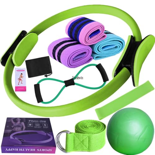 Tarange Pilates Set, 10 Stück Pilates Ring Set Mit Pilates Ball, Yoga Gurt Pilates Zubehör Set, Pilates Essential Kit, Für Beine Arme Und Oberschenkel Gewichtsverlust Ausrüstung (Grün)