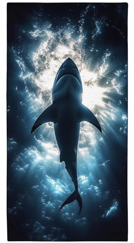YISUMEI Blick von unten auf den Hai Strandtuch XXL 180x90cm - Schnelltrocknendes Mikrofaserhandtuch mit Tasche, Saugstark Sandfrei - Leichtes Reisehandtuch für Strand, Pool