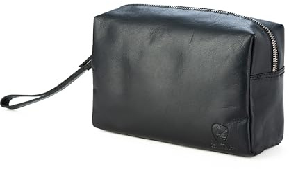 TYSKLAND Necessär sminkväska av äkta läder, necessär, tvättväska, sminkväska, clutch, svart, Necessär med dragkedjor