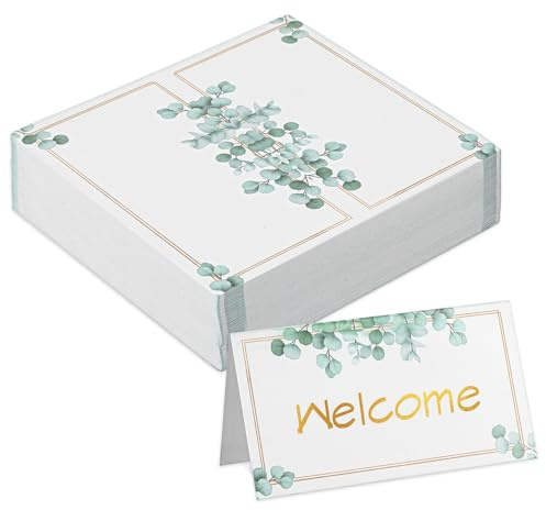 50 Pcs Greenery Watercolor Place Cards for Table Setting, Name Place Cards for Summer Wedding, Green Leaves Seating Card for Food Buffet, Party, Bridal Banquet Dinner Decorations (3.5 x 4 Inch)
