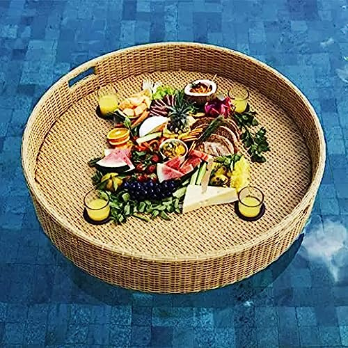 WEYIMVTO Swimming pool floating bar, 39.4in Rectangle Rattan Floating Tray, Swimming Pool Floats for Adults for Sandbars Spas Bath(Apricot,80cm)