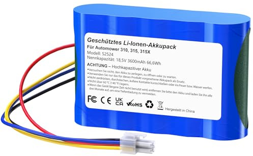3.6Ah Batería Compatible con Cortacéspedes Husqvarna Automower 310,315,315X | 18.5 V Batería compatible con cortacésped Gardena Sileno R100Li, R130Li, R160Li