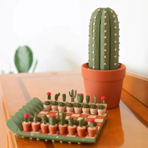 Jeu d'échecs, Cactus Jeux d Echec Pliable D'échiquier Voyag, Echiquier Jouet Éducatif pour Enfants, Décorations De Bureau Imprimées en 3D, Pièces Uniques en Forme De Cactus Plante